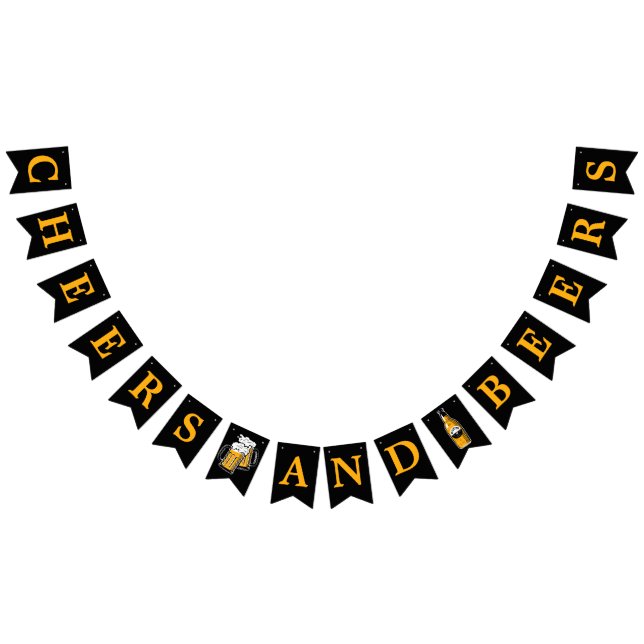 Black Gold Cheers And Beers Any Age Birthday Bunting Flags (All)