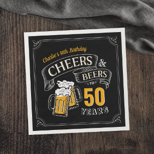 Black Gold Cheers And Beers Any Age Birthday Napkin
