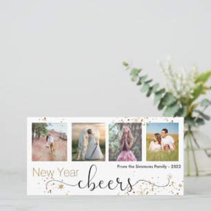 Black Gold Cheers Happy New Year Photo Collage Holiday Card
