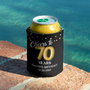 Black Gold Cheers to 70 Years Birthday Can Cooler
