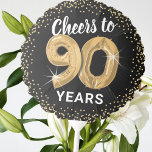 Black Gold Cheers to 90 Years Birthday Balloon<br><div class="desc">Elegant ninetieth birthday balloon featuring a stylish black background that can be changed to any colour,  gold sparkly glitter,  and the saying "cheers to 90 years" using ninety gold hellium balloons.</div>