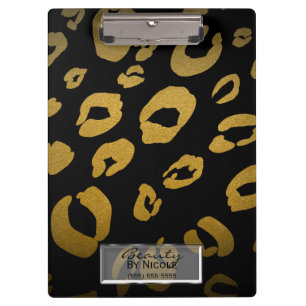 Black & Gold Cheetah Leopard Glam Personalized Clipboard