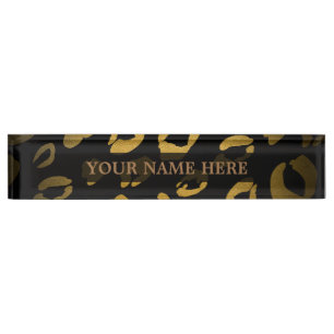 Black & Gold Cheetah Leopard Glam Personalized Nameplate