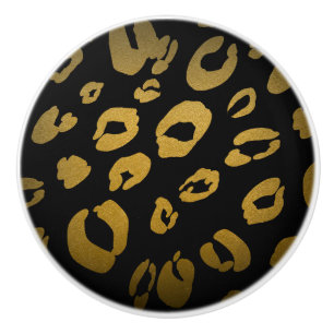 Black & Gold Cheetah Leopard Print Elegant Glam Ceramic Knob