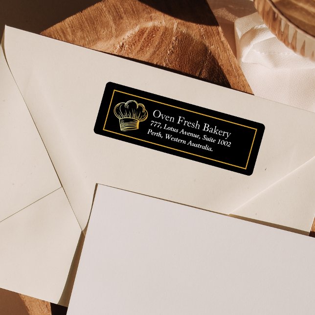 Black Gold Chef Hat Bakery Return Address Label (Creator Uploaded)