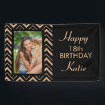 Black Gold Chevron 18th Birthday Party  Photo Banner<br><div class="desc">Elegant and glamourous 18th birthday party photo banner with black and gold glitter chevron.  Personalize with a photo,  the name of the guest of honour,  and their age.  Customizable for any age.</div>