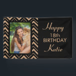Black Gold Chevron 18th Birthday Party  Photo Banner<br><div class="desc">Elegant and glamourous 18th birthday party photo banner with black and gold glitter chevron.  Personalize with a photo,  the name of the guest of honour,  and their age.  Customizable for any age.</div>