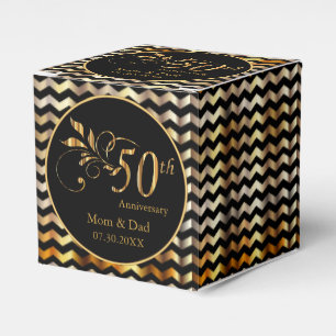 Black & Gold Chevron 50th Wedding Anniversary Favor Box