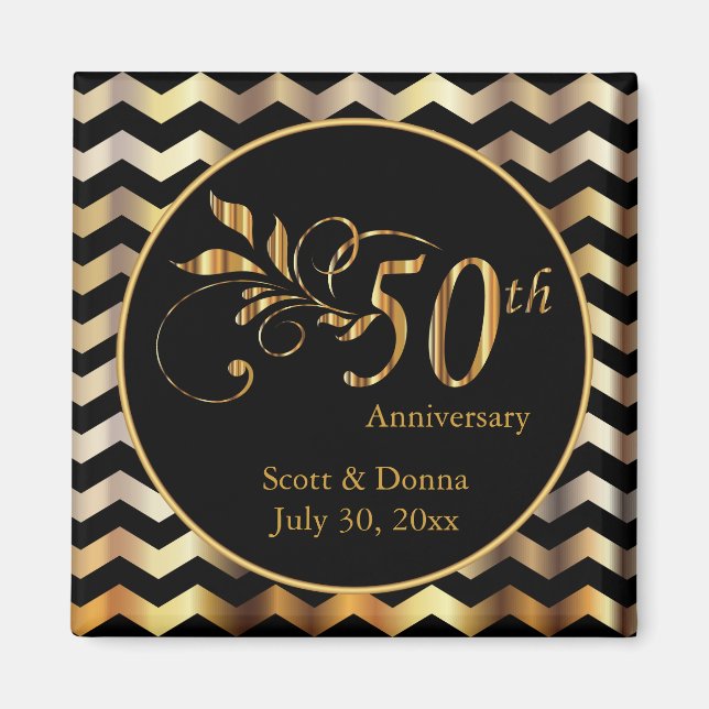Black & Gold Chevron 50th Wedding Anniversary Magnet (Front)