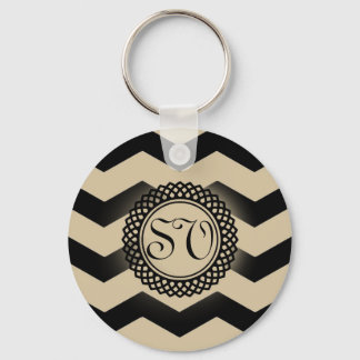 Black & Gold Chevron Monogram Keychain