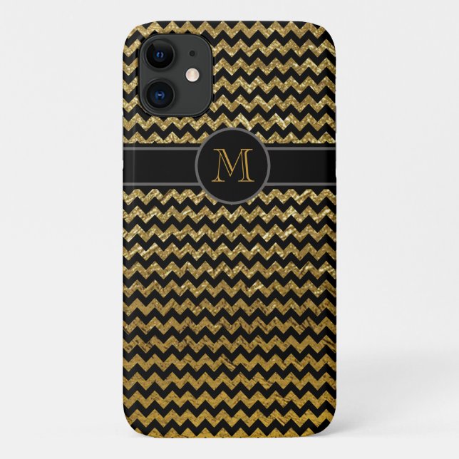 black gold chevron monogrammed Case-Mate iPhone case (Back)