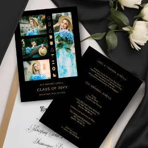 Black Gold Chic 4 Multi-Photos Funny Script Invita Invitation