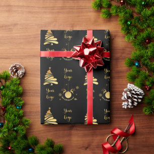 Black Gold Chic Christmas Tree Retail Custom Logo Wrapping Paper