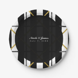 Black & Gold Chic Glam Geometric Party Paper Plate