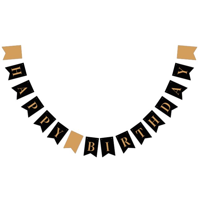Black Gold Chic Happy Birthday Bunting Flags (All)