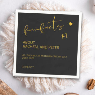 Black Gold Chic Modern Fun Facts Script Wedding  Napkin