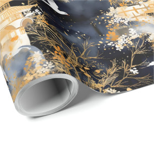 Black Gold Chinoiserie Decoupage Wrapping Paper