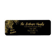 Black Gold Christmas Botanical Return Address