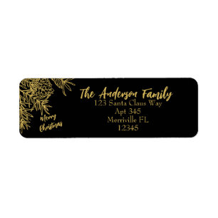 Black Gold Christmas Botanical Return Address