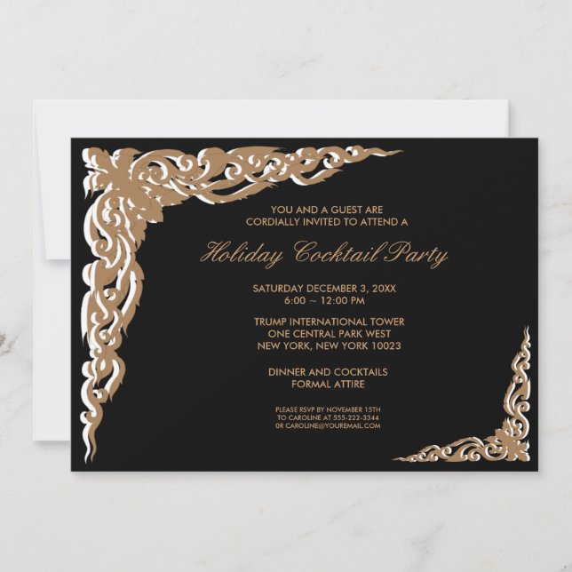 Black Gold Christmas Cocktail Party Invitations (Front)