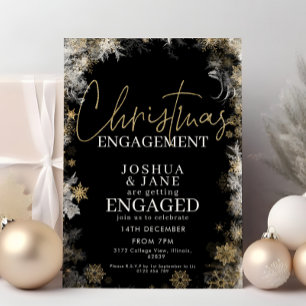 Black & Gold Christmas Engagement Party  Invitation
