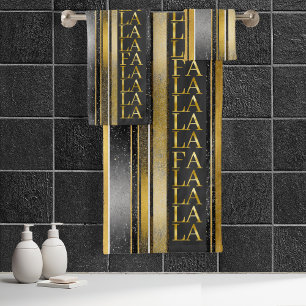 Black Gold Christmas Fa La La Pattern#27 ID1009 Bath Towel Set