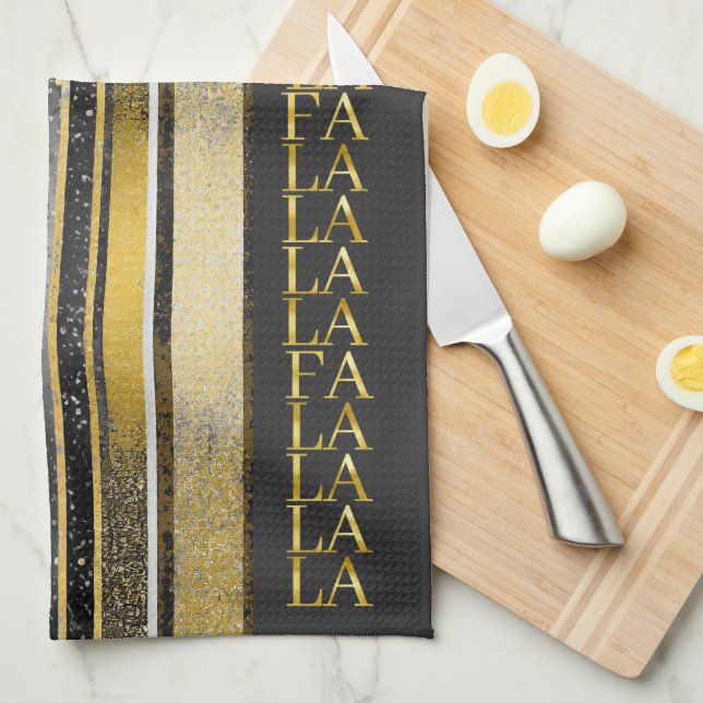 Black Gold Christmas Fa La La Pattern#27 ID1009 Kitchen Towel (Quarter Fold)