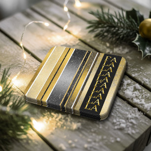 Black Gold Christmas Fa La La Pattern#27 ID1009 Square Paper Coaster