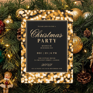 Black & Gold Christmas Glam Lights Holiday Party Invitation