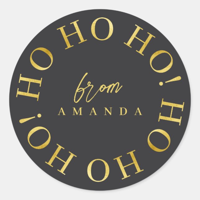 Black Gold Christmas Ho Ho Ho ID1009 Classic Round Sticker (Front)