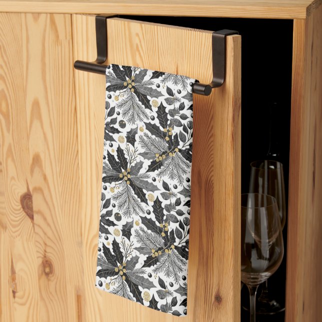 Black Gold Christmas Merry Pattern#17 ID1009 Kitchen Towel (Thirds Fold)