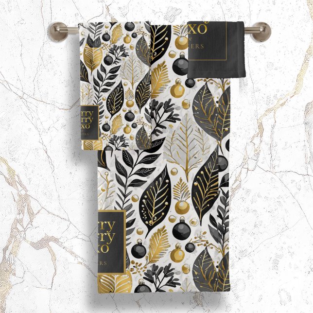 Black Gold Christmas Merry Pattern#21 ID1009 Bath Towel Set (Creator Uploaded)