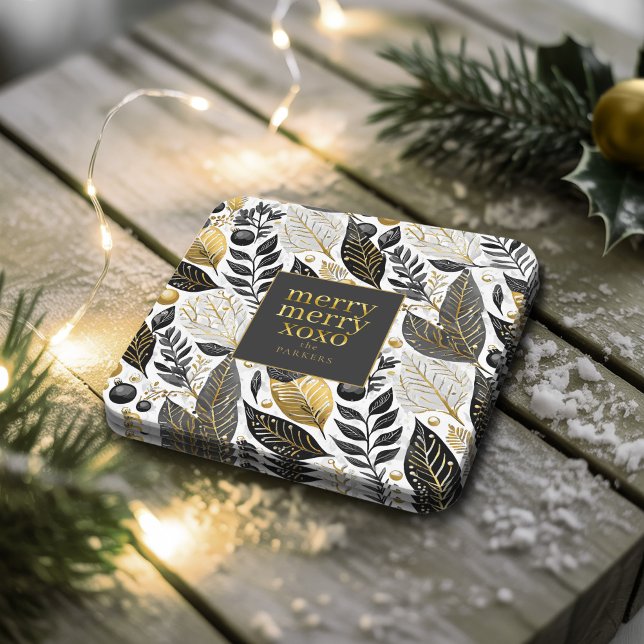 Black Gold Christmas Merry Pattern#21 ID1009 Square Paper Coaster (Creator Uploaded)
