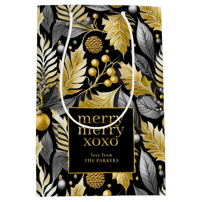 Black Gold Christmas Merry Pattern#22 ID1009 Medium Gift Bag (Front)