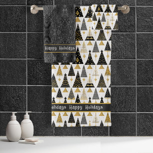 Black Gold Christmas Merry Pattern#25 ID1009 Bath Towel Set