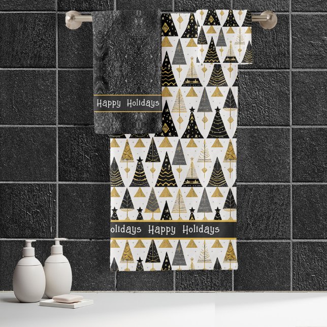 Black Gold Christmas Merry Pattern#25 ID1009 Bath Towel Set (Creator Uploaded)
