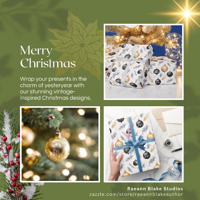 Black & Gold Christmas Ornaments Wrapping Paper (Creator Uploaded)