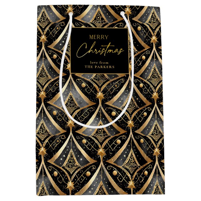 Black Gold Christmas Pattern#15 ID1009 Wrapping Medium Gift Bag (Front)