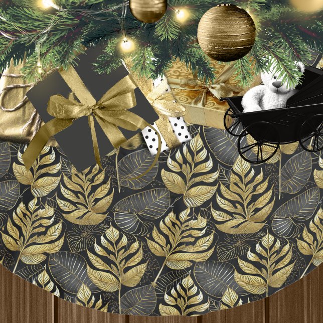 Black Gold Christmas Pattern#29 ID1009 Brushed Polyester Tree Skirt (Creator Uploaded)