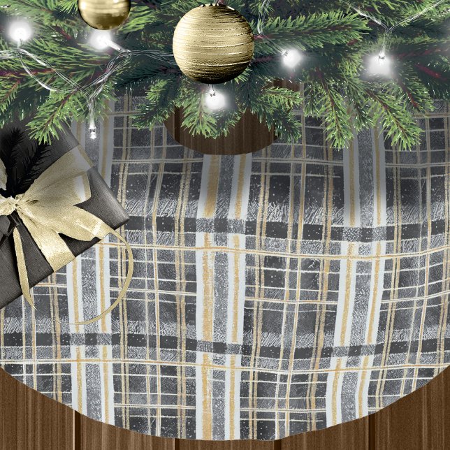 Black Gold Christmas Pattern#2 ID1009 Brushed Polyester Tree Skirt (Creator Uploaded)