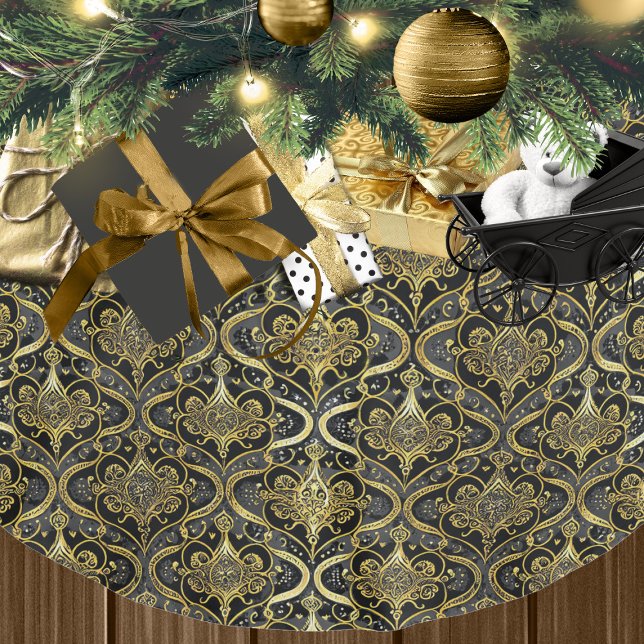 Black Gold Christmas Pattern#30 ID1009 Brushed Polyester Tree Skirt (Creator Uploaded)