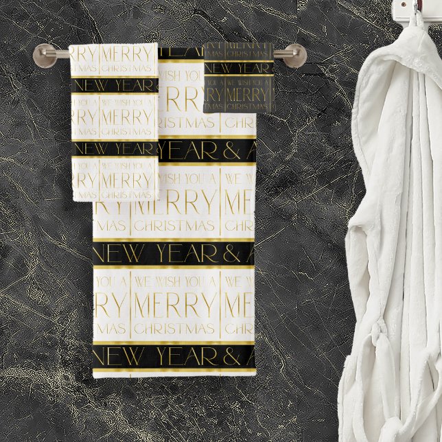 Black Gold Christmas Pattern#35 ID1009 Bath Towel Set (Creator Uploaded)