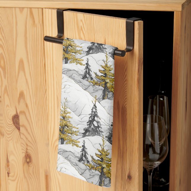 Black Gold Christmas Pattern#4 ID1009 Kitchen Towel (Thirds Fold)
