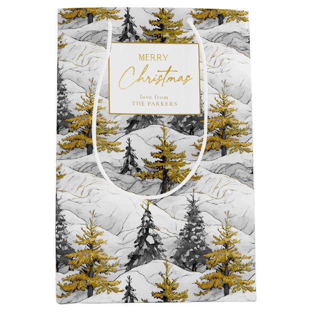 Black Gold Christmas Pattern#4 ID1009 Wrapping Medium Gift Bag (Front)