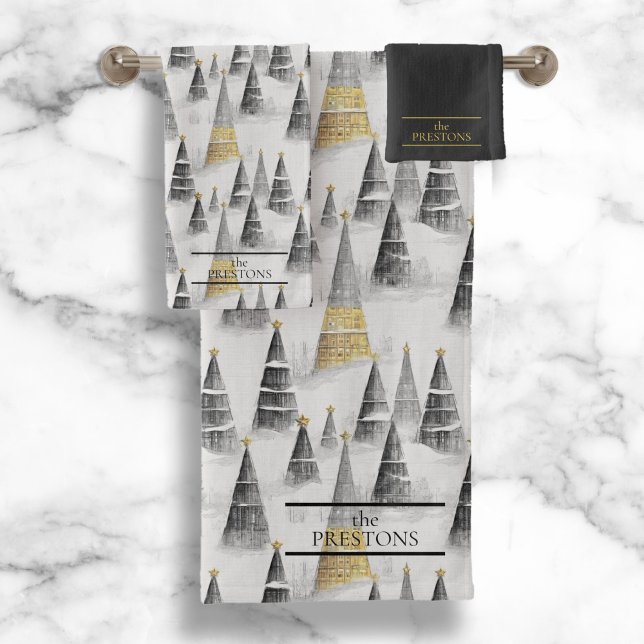 Black Gold Christmas Pattern#8 ID1009 Bath Towel Set (Creator Uploaded)