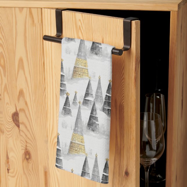 Black Gold Christmas Pattern#8 ID1009 Kitchen Towel (Thirds Fold)