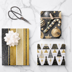 Black Gold Christmas Patterns #12#24#27 ID1009 Wrapping Paper Sheet