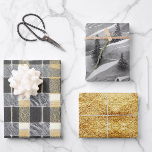 Black Gold Christmas Patterns #7#10#33 ID1009 Wrapping Paper Sheet