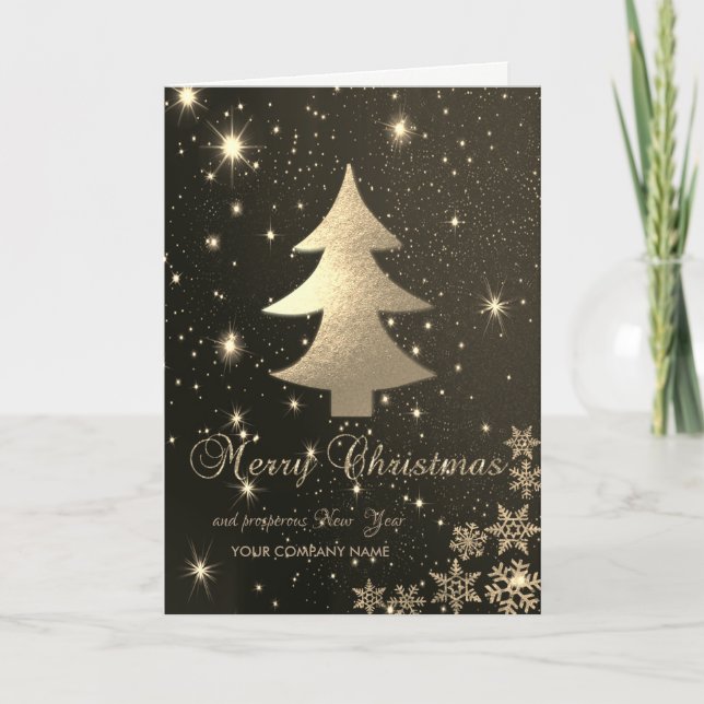 Black,Gold Christmas Tree,Snowflakes,Corporate Holiday Card (Front)
