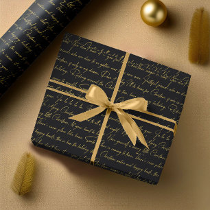 Black Gold Christmas Typography Pattern#36 ID1009 Wrapping Paper